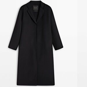 Massimo Dutti Long Wool Coat Black
